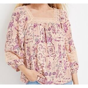 Maurices 2X Blouse Bohemian Plus Size Top Flowy Lace Peasant Shirt Romantic